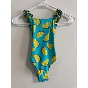 El Corte Ingles girls Lime Slice One Piece Swimsuit‎ 3-4 Turquoise Fringe swim